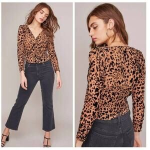 ASTR The Label Iris Leopard Print Wrap Top Size Small